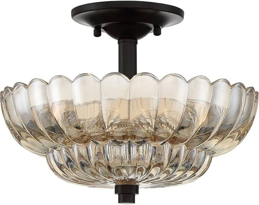 3 Light Medium Semi-Flush Mount Mottled Cocoa Finish with Amber Glass Traditional Semi-Flush Moun... | Amazon (US)