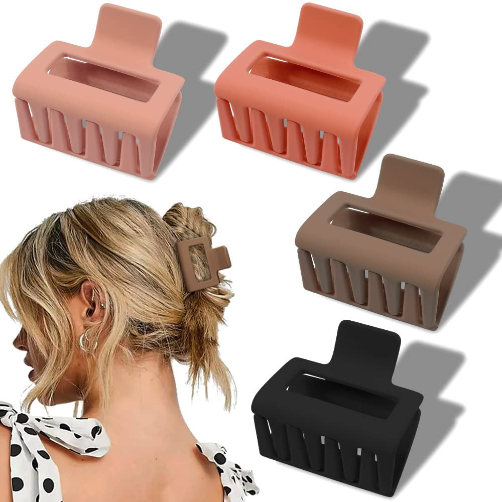 4 Pack Matte Hair Clips for Thin & Thick Hair - 2 Square Medium Claw Clips in Neutral Color (Cute... | Amazon (US)