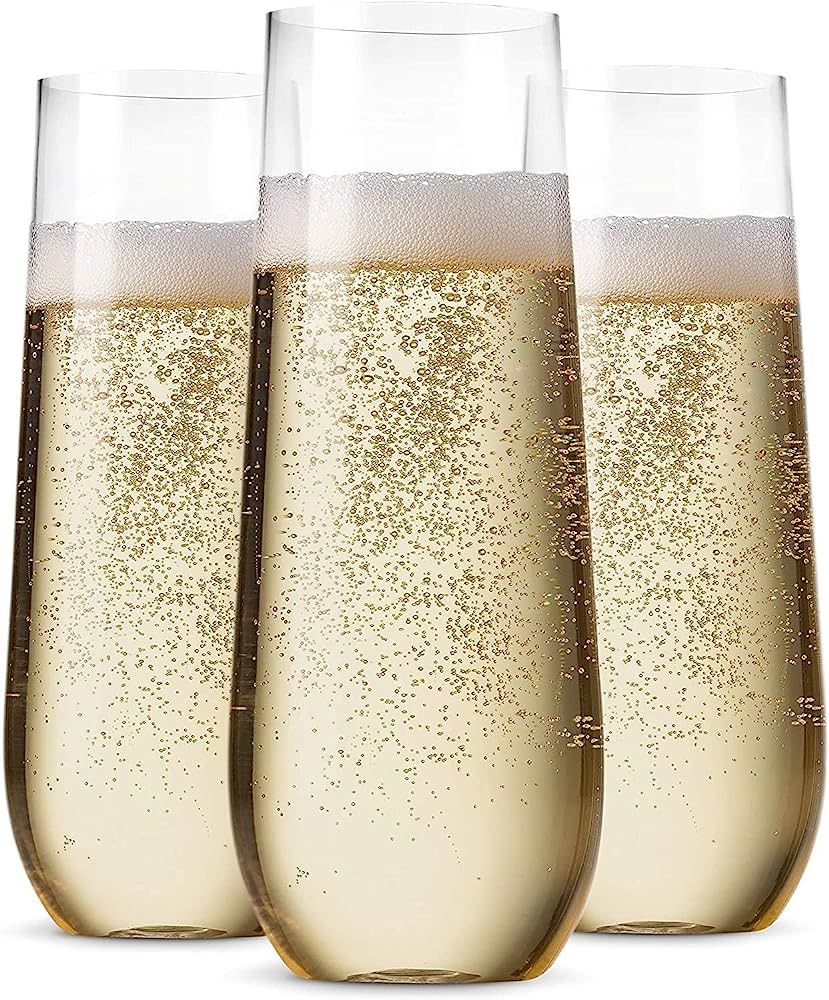 Munfix 48 Pack Stemless Plastic Champagne Flutes Disposable 9 Oz Clear Plastic Toasting Glasses S... | Amazon (US)