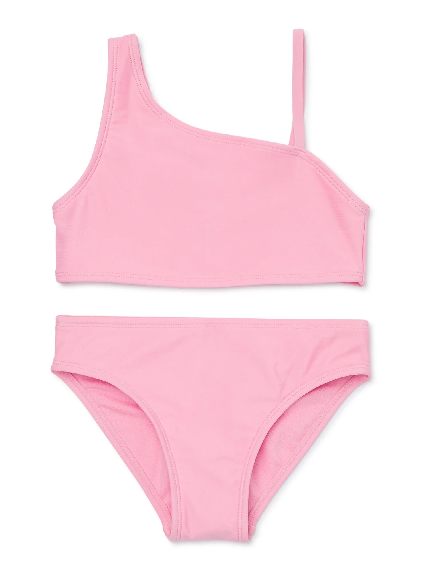 Wonder Nation Girls One Shoulder Bikini Swimsuit with UPF 50, 2-Piece, Sizes 4-18 - Walmart.com | Walmart (US)
