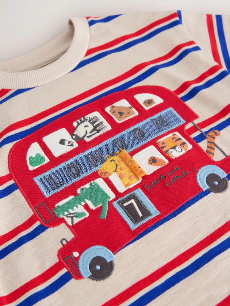Blue/Cream Stripe Short Sleeve Appliqu\u00e9 T-Shirt (3mths-7yrs) | Next US