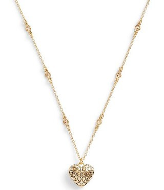 COACH Signature Logo Quilted Heart Crystal Pendant Necklace | Dillard's | Dillard's