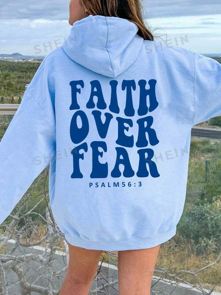 Women's Hooded Sweatshirt With Slogan Print And Kangaroo Pocket | SHEIN