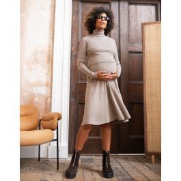 Oatmeal Ribbed Maternity & Nursing Dress | Seraphine US