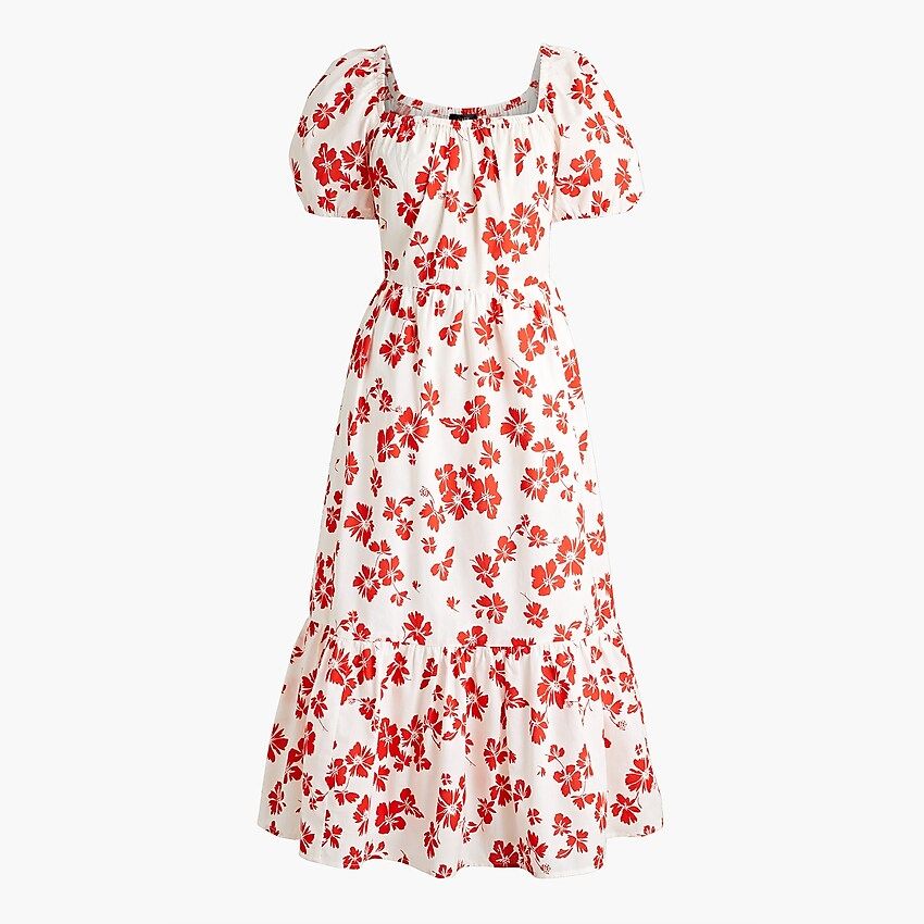 Floral puff-sleeve tiered midi dress | J.Crew Factory