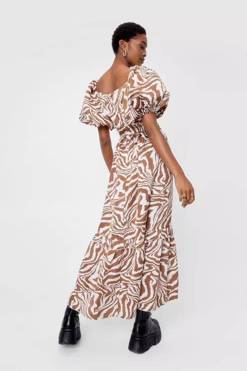Zebra Puff Sleeve Maxi Wrap Dress | Nasty Gal (US)