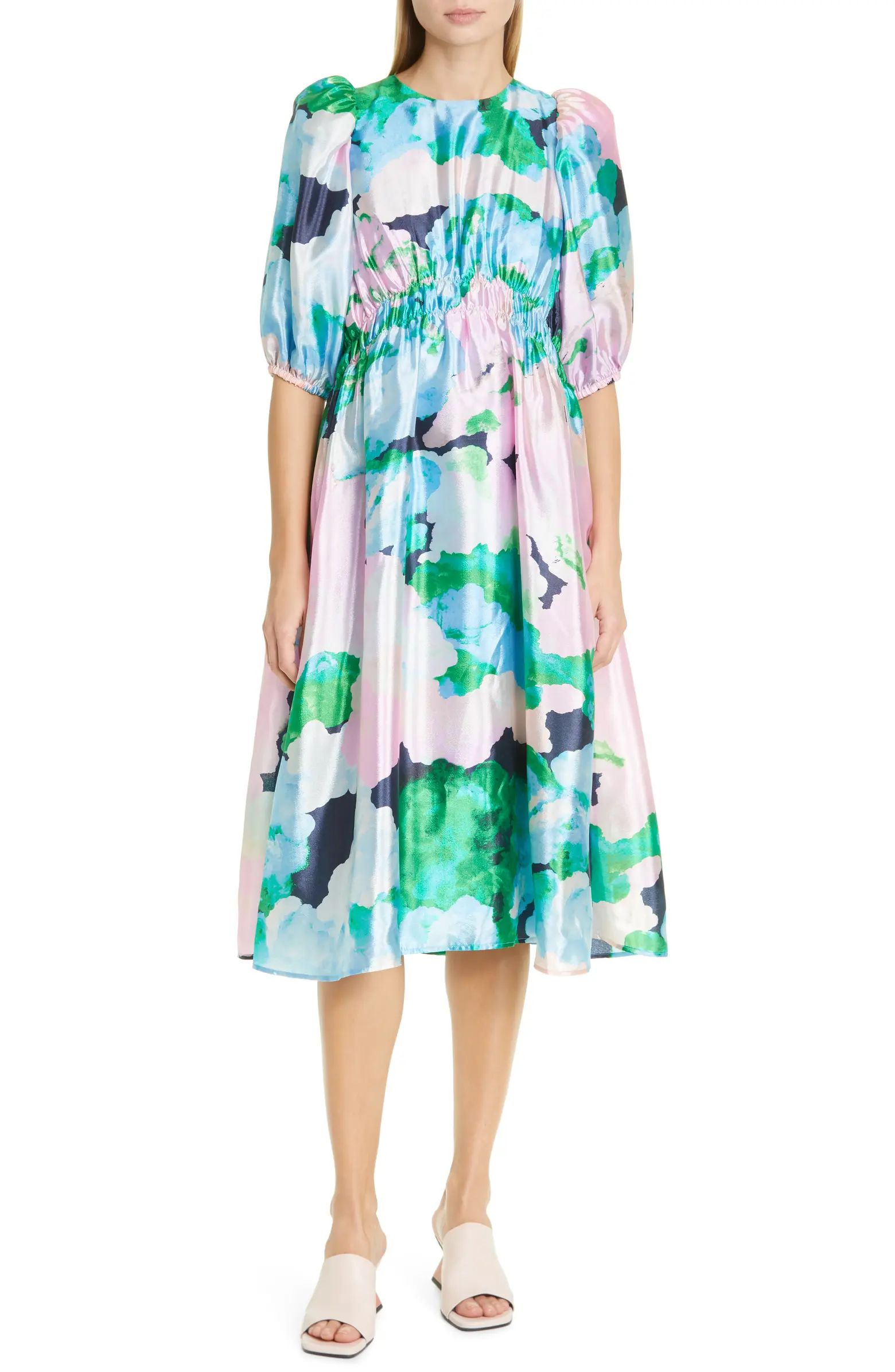 Elizabeth Watercolor Print Satin Dress | Nordstrom