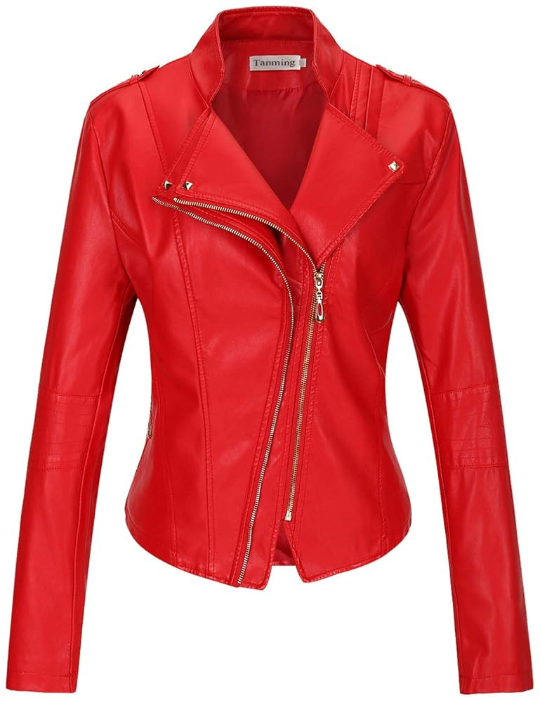 Tanming Women's Faux Leather Moto Biker Short Coat Jacket | Amazon (US)