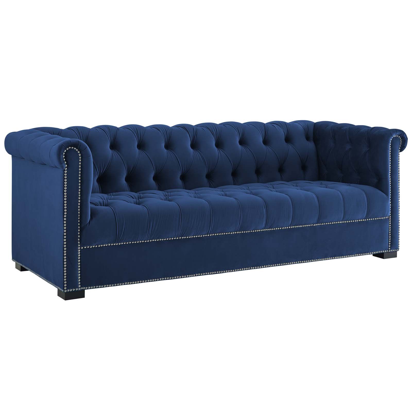 Modern Contemporary Urban Design Living Room Lounge Club Lobby Sofa, Velvet Fabric, Navy Blue | Walmart (US)