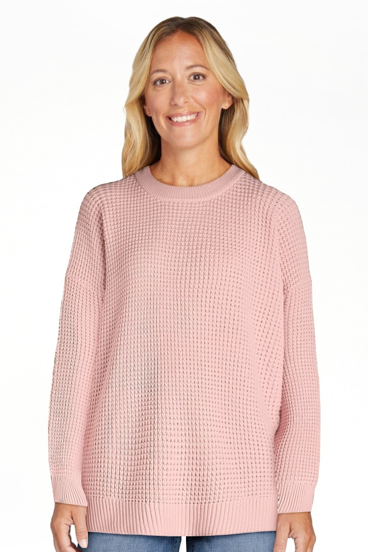 Time and Tru Women's and Women's Plus Waffle Stitch Sweater with Long Sleeves, Midweight, Sizes X... | Walmart (US)