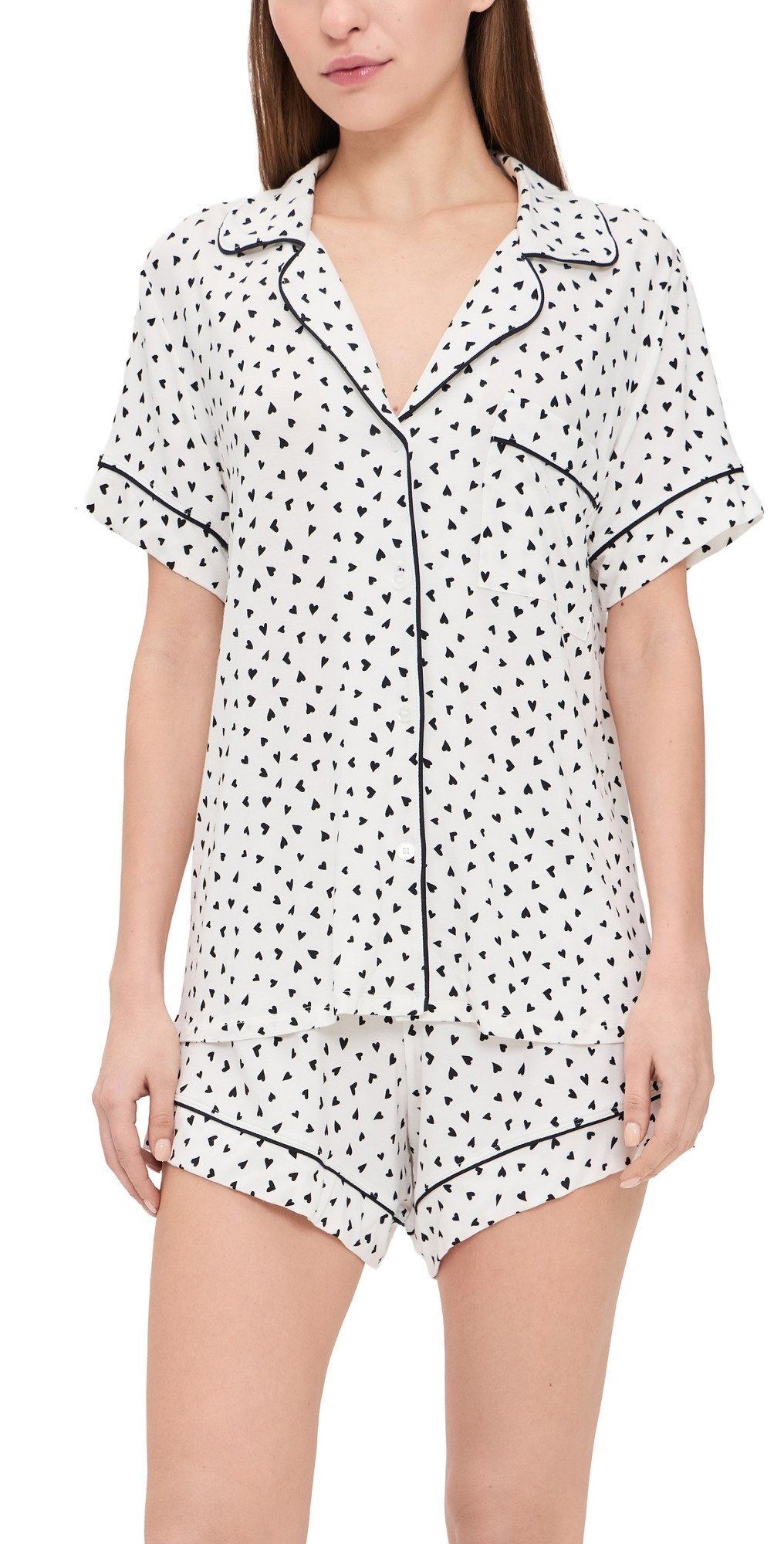 Eberjey Gisele Printed Short Pajama Set Heart To Heart Black/Black XL | Shopbop
