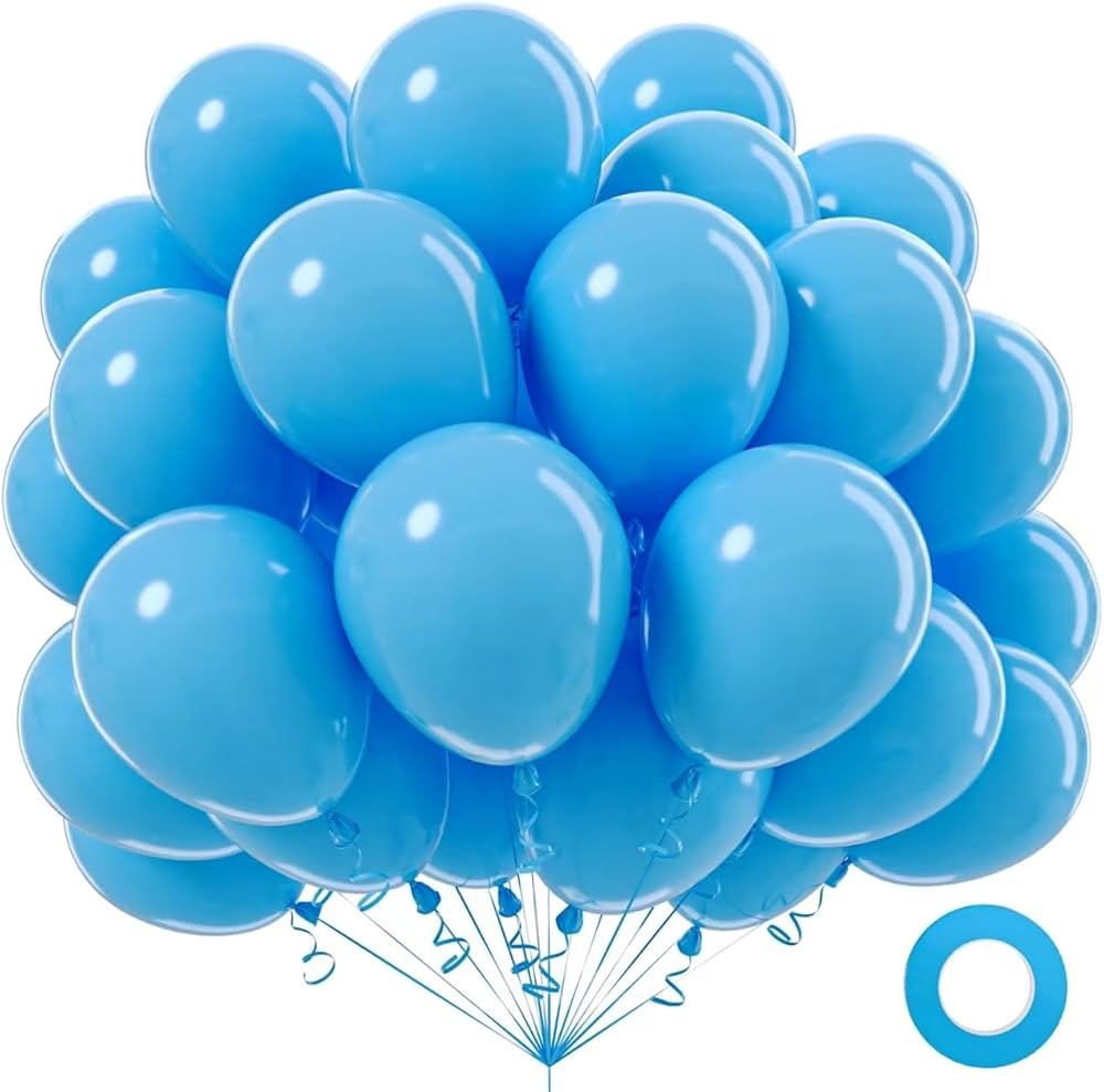 Blue Balloons, 100Pcs 12 inch Bright Blue Latex Balloons Round Helium Balloons for Birthday Weddi... | Amazon (US)