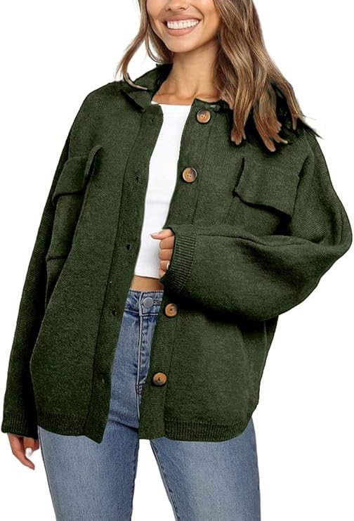 SUPRELOOK Woman's Long Sleeve Button Down Knitted Sweater Jacket Turn Down Collar Cardigan Coat w... | Amazon (US)