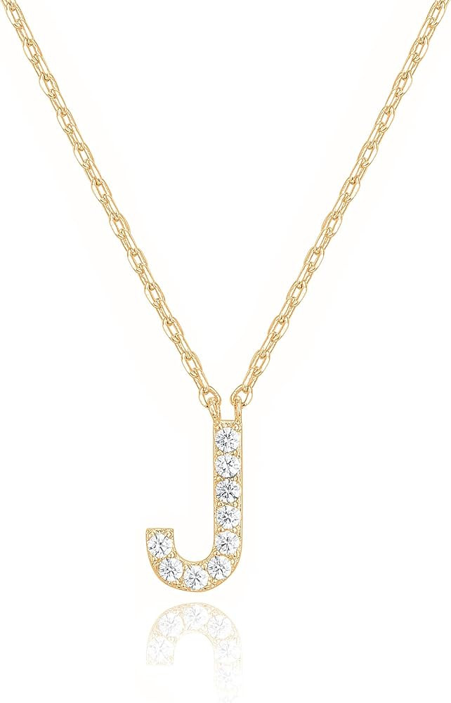 PAVOI 14K White Gold Plated Cubic Zirconia Initial Necklace | Letter Dainty Necklaces for Women | Amazon (US)
