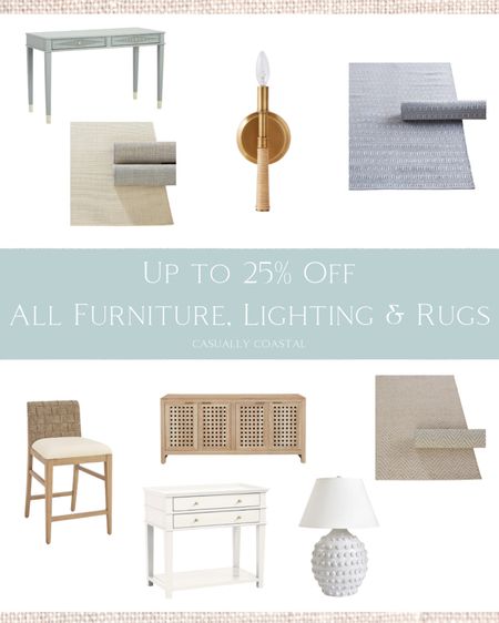 Ballard Design is currently offering up to 25% off all indoor furniture, lighting and rugs!
-
coastal home, coastal decor, home decor, living room decor, living room furniture, kitchen stools, woven stools, stools on sale, counter stools, coastal stools, office desk, blue desk, desk with drawers, white textured lamp, coastal lighting, neutral performance rugs, blue performance rugs, blue & white rugs, coastal rugs, neutral rugs, 8x10 rugs, 9x12 rugs, 5x7 rugs, living room rugs, entryway rugs, bedroom rugs, rattan sconces, rattan lights, white nightstands, coastal nightstands, bedroom furniture, nightstands with drawers, coastal sideboard, natural wood sideboard, sideboards on sale, console tables, dining room furniture, office furniture

#LTKhome #LTKsalealert #LTKFind