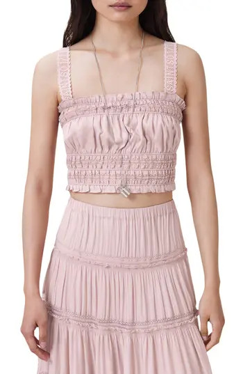 AllSaints Talia Lace Cropped Top in Mauve Pink at Nordstrom Rack, Size 8 Us / 12 Uk | Nordstrom Rack
