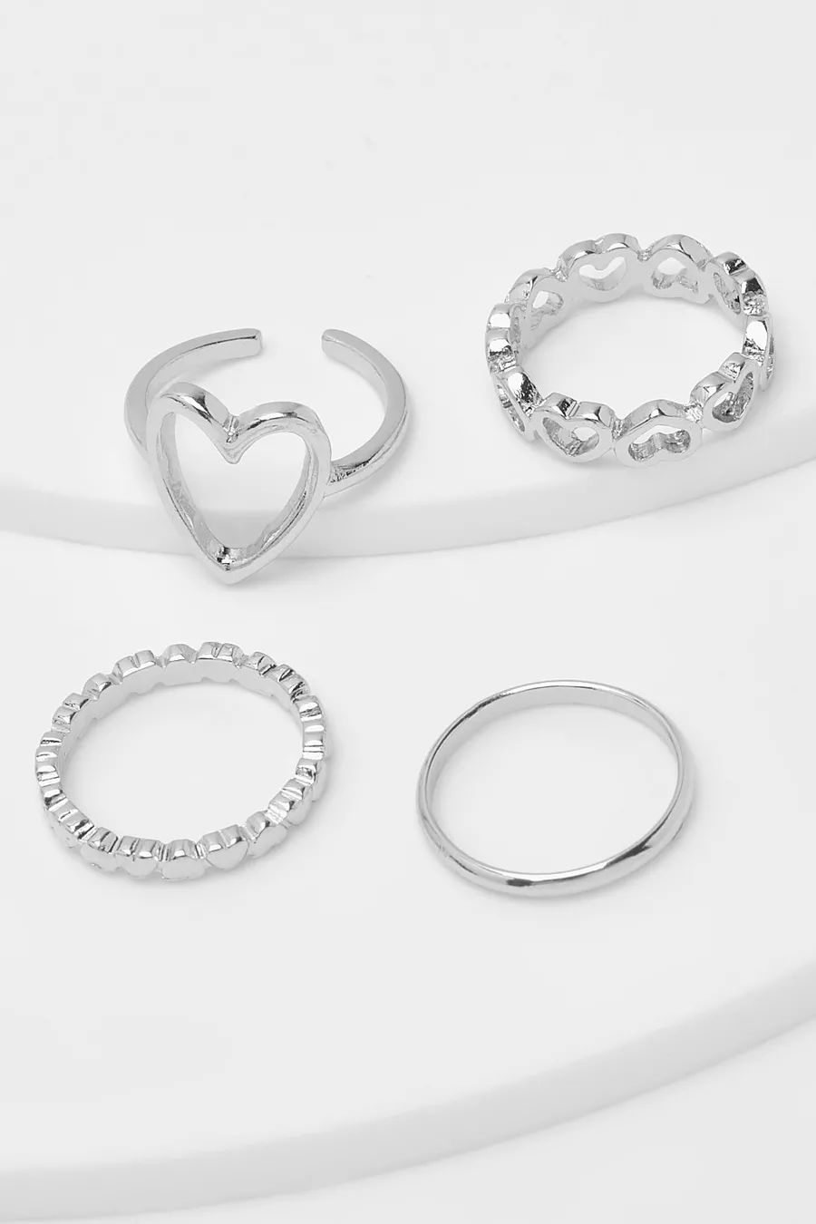 Silver Triple Heart Assorted 3 Pack Ring Set | boohoo (US & Canada)