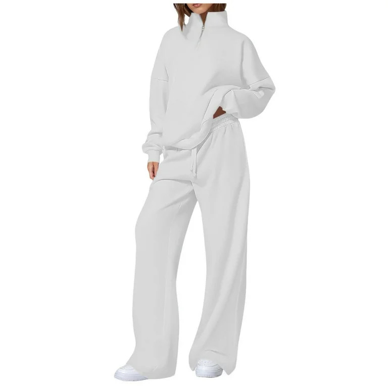Tracksuits for Women 2 Piece Sweatsuits 1/4 Zip Oversized Pullover Sweatshirt and Wide Leg Sweapa... | Walmart (US)