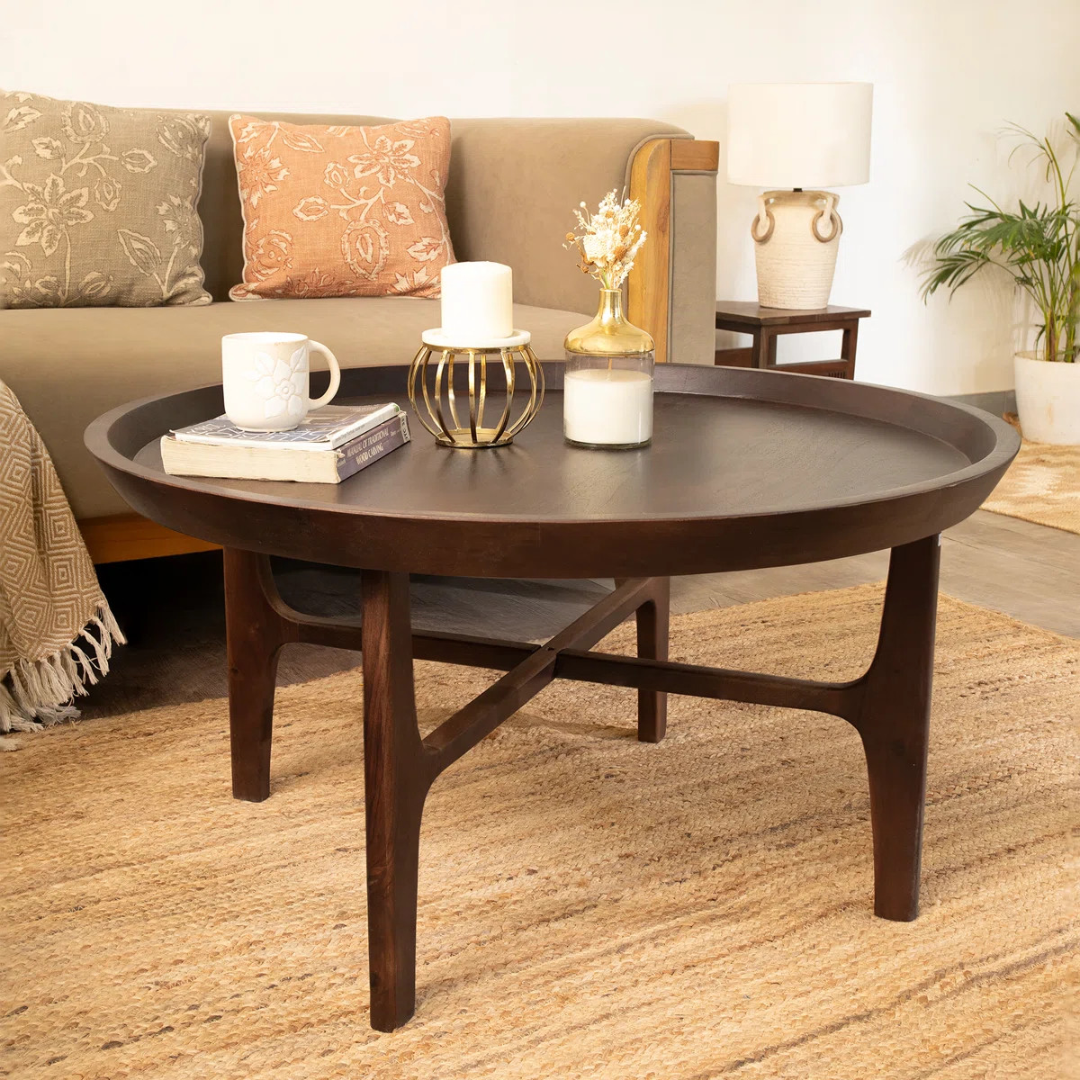 Essence Walnut Haze Solid Wood Round Coffee Table | Wayfair North America