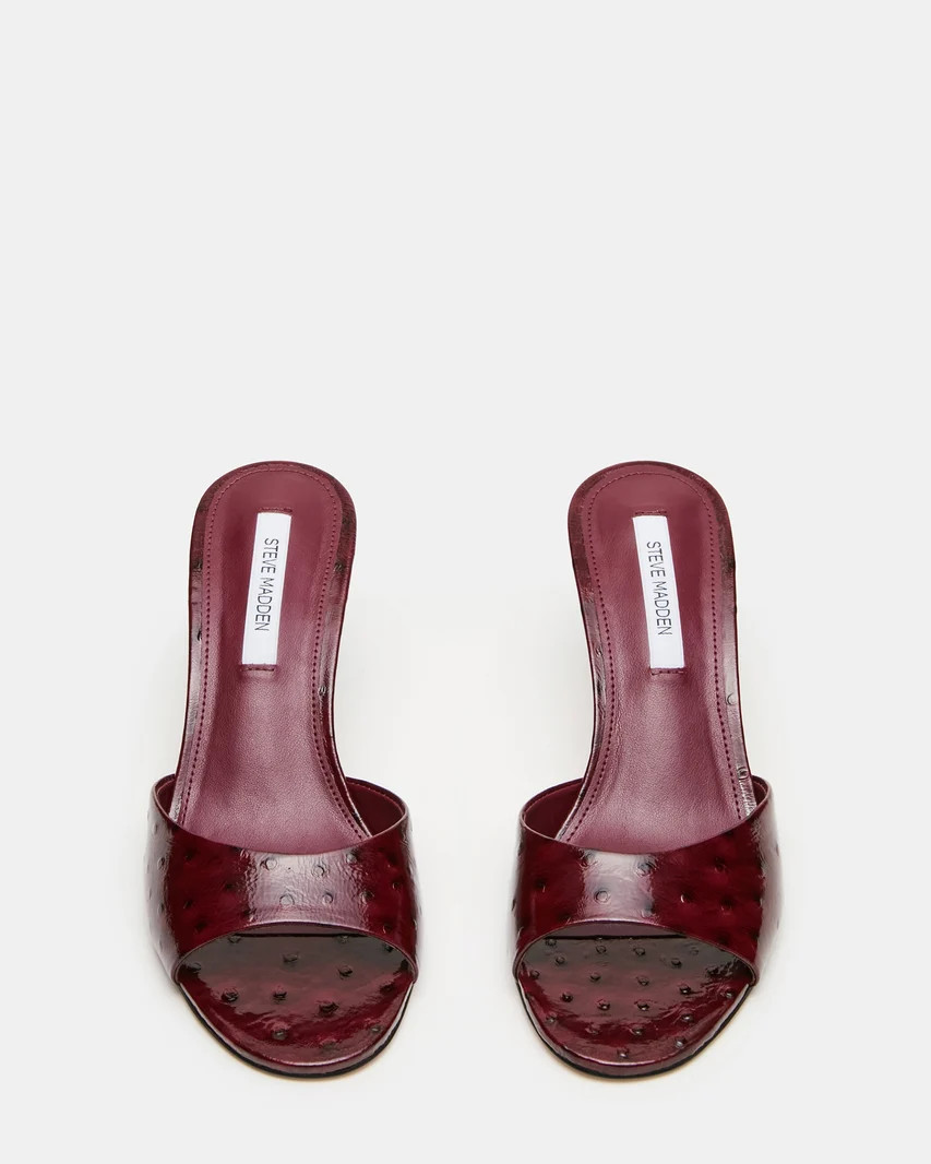 KENDRIX Ostrich Dark Cherry Leather Women's Mule Heel | Steve Madden (US)