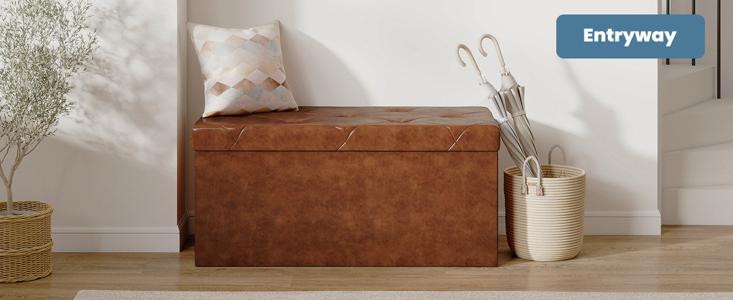 DUMOS 43 Inch Folding Storage Ottoman Bench, Large Ottoman with Storage | Storage Chest with Padd... | Amazon (US)