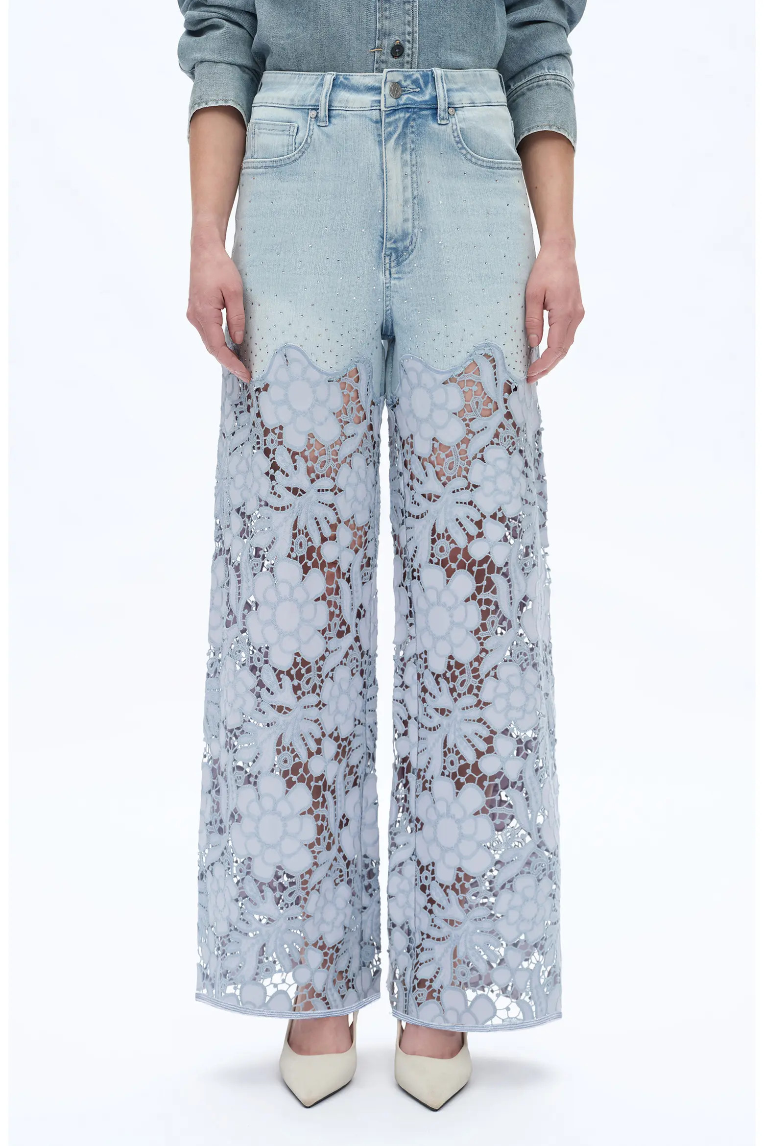Crystal Embellished Lace Wide Leg Jeans (Women) | Nordstrom | Nordstrom