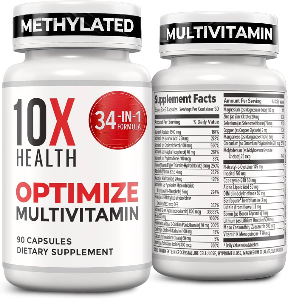 10X Health Optimize Multivitamin for Men - 90 Capsules, Methylated Multivitamin 34 in 1 Formula w... | Amazon (US)