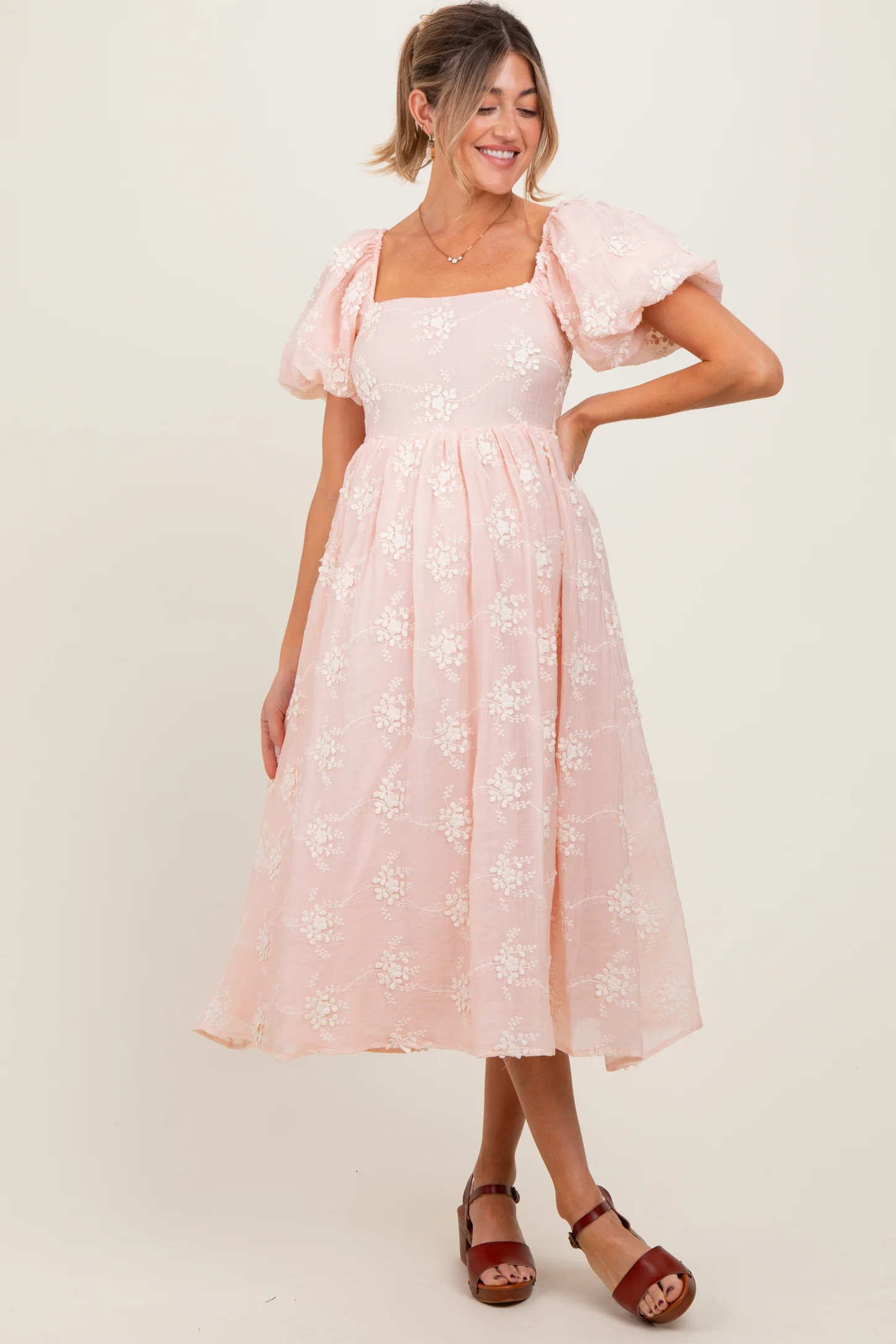 Pink Textured Maternity Midi Dress | PinkBlush Maternity