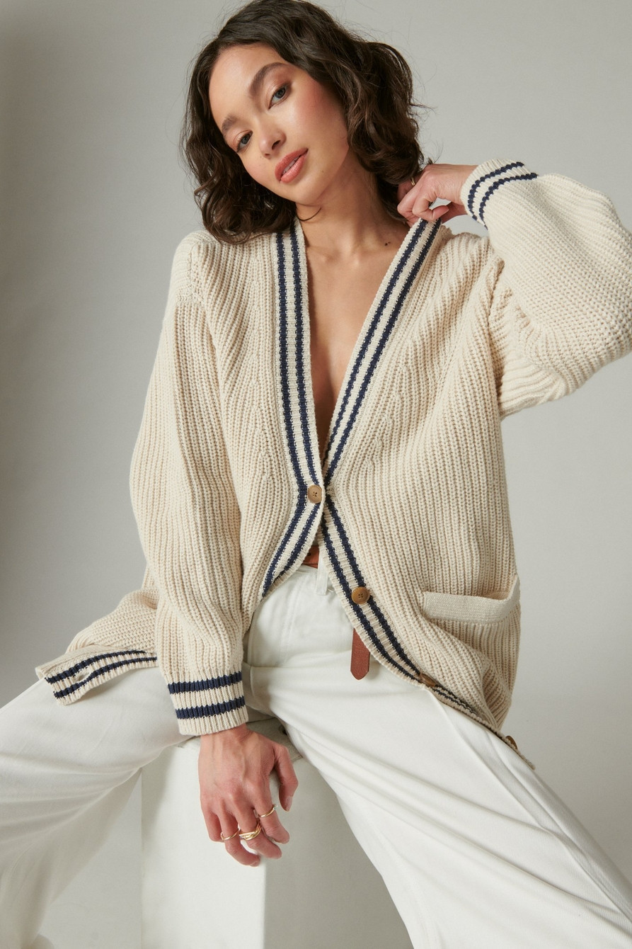 textured varsity cardigan | Lucky Brand
