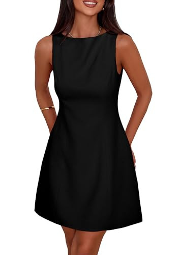 PRETTYGARDEN Womens Formal Short Dresses 2025 Summer Sleeveless Boat Neck A Line Elegant Mini Cocktail Party Dress (Black,Medium) | Amazon (US)