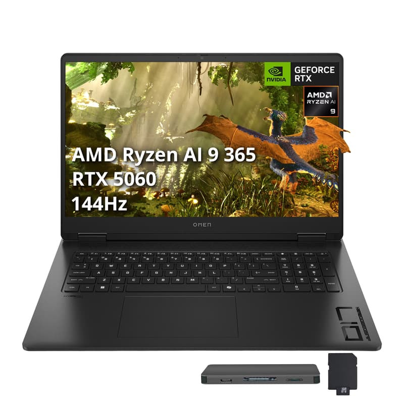 HP - Omen 17 17.3" FHD Gaming Laptop,RTX 5060,Ryzen AI 9 365,32GB RAM,1TB SSD+288GB Dock Set,Backlit Keyboard,Win 11 - Black | Best Buy U.S.