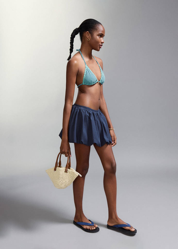 Gingham bikini with medium-coverage bottoms turquoise - Teen - M - MANGO TEEN | Mango (US/MX/AU)