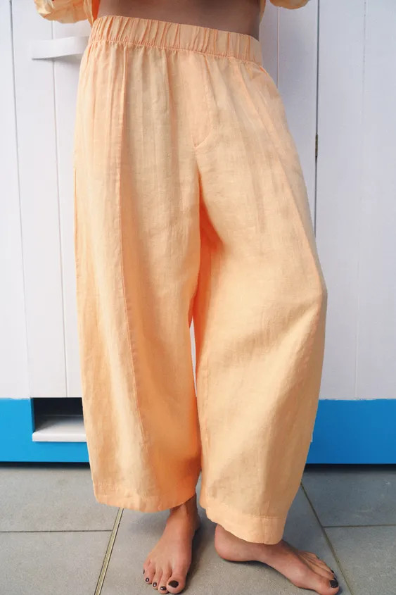100% LINEN BARREL PANTS ZW COLLECTION | Zara US