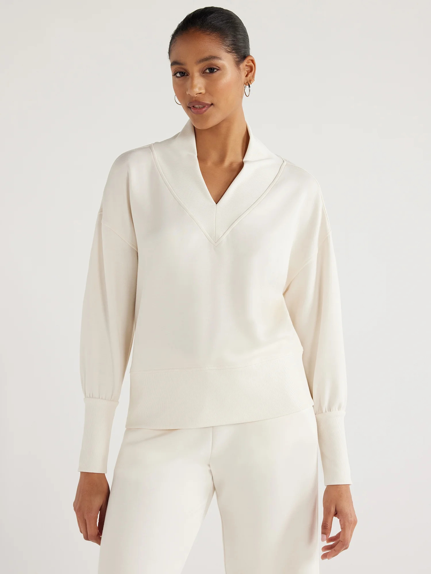 Scoop Women's Ultimate ScubaKnit V-Neck Sweatshirt, Sizes XS-XXL - Walmart.com | Walmart (US)