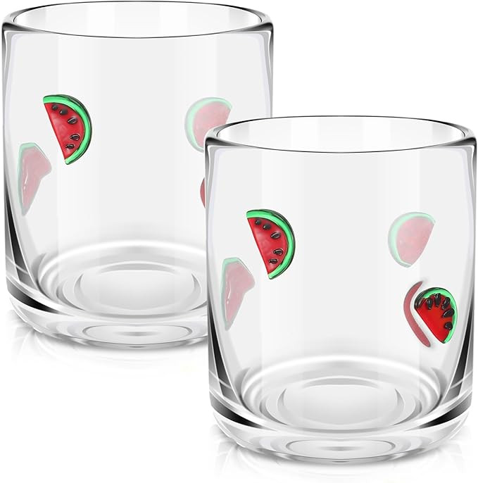 2 PCS Watermelon Icon Juice Glasses, 14oz Watermelon Stemless Wine Drinking Juice Glass Cup for S... | Amazon (US)