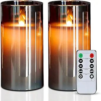 5plots 3" x 6" Grey Flickering Flameless Candles, Unbreakable Glass Battery Operated Plexiglass L... | Amazon (US)