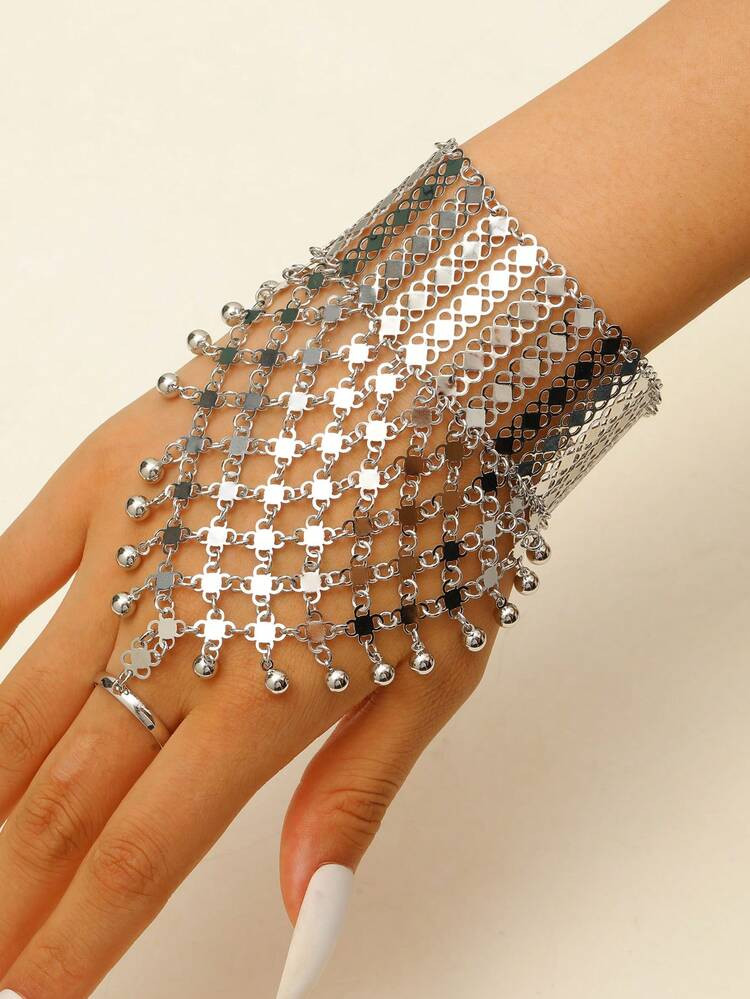 1pc Fashionable New Metal Woven Beaded Tassel Finger Ring Bracelet, Arabic Middle Eastern Luxury ... | SHEIN