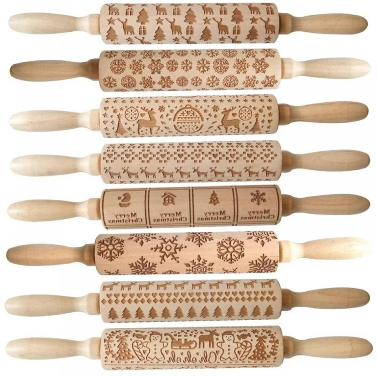Wooden Rolling Pins with Flower Embossing, Snowflake Embossed Natural Wood Carved Engraved Rollin... | Walmart (US)