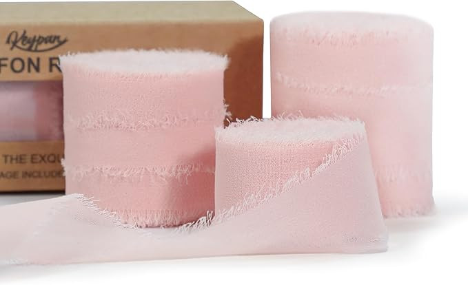 Light Pink Ribbon for Gift Wrapping - 1" 1.5" 2" x 7Yd Set Handmade Fringe Chiffon Silk Wedding R... | Amazon (US)