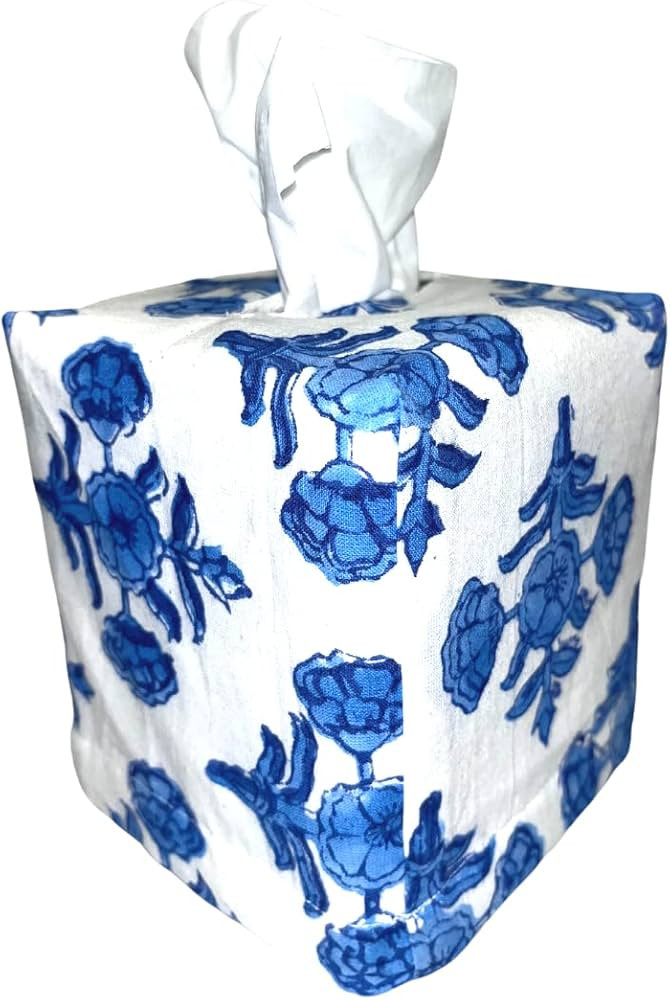 Tissue Box Cover | Tissue Holder | Square | Handmade with Block-Printed Fabric from India | House... | Amazon (US)