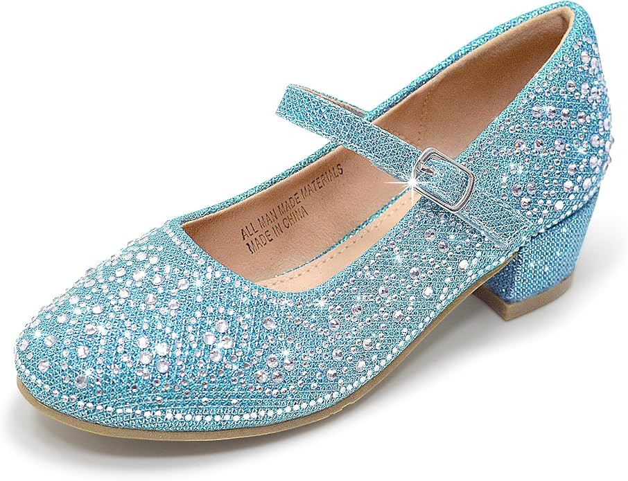 Girls Dress Shoes Mary Jane Low Heel Princess Flower Wedding Flats Glitter Shoes for Toddler/Litt... | Amazon (US)