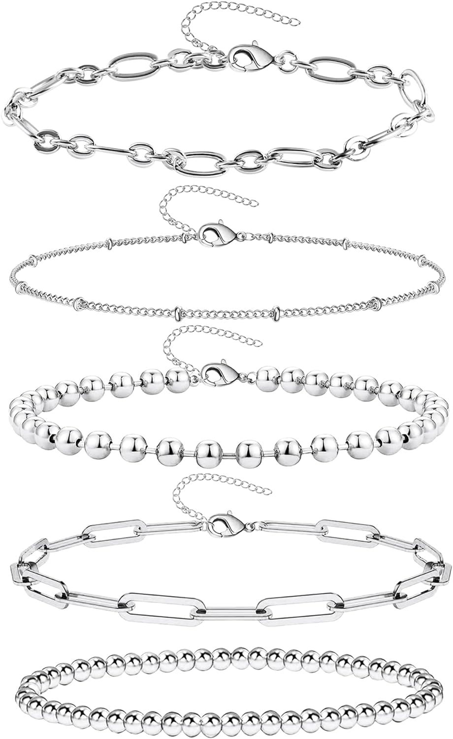 14K Gold Chain Bracelets Set for Women Girls, Dainty Gold Paperclip Link Bead Bracelet Stackable ... | Amazon (CA)