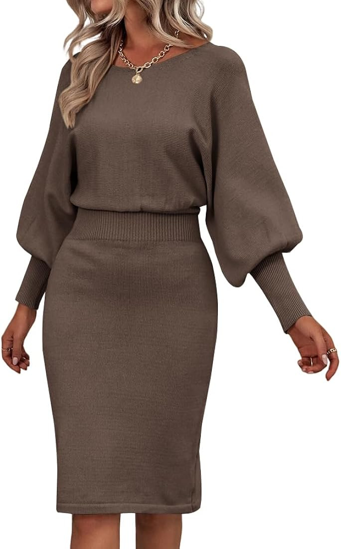 Saodimallsu Sweater Dress for Women Oversized Batwing Sleeve Crew Neck Sexy Ribbed Knit 2023 Fash... | Amazon (US)