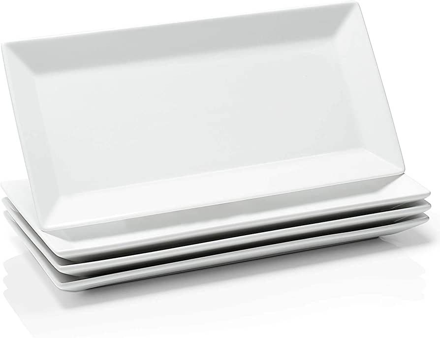 Sweese 705.101 12 Inch Porcelain Rectangular Plates, White Serving Trays for Parties - Stackable,... | Amazon (US)