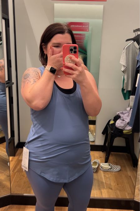 Trying to find new activewear for my midsize body: lululemon 
Top size 12 (needed a 14) but still wouldn’t have been for me  
Leggings size 14, too much room on the ankles & didn’t like how this color looked hugging my stomach. 

#LTKfitness #LTKActive #LTKmidsize