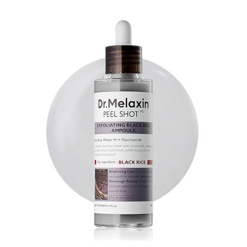 Dr.Melaxin Peel Shot Black Rice Exfoliating Ampoule, Face Exfoliator with AHA BHA Niacinamide Rice Bran Water, Blackhead Remover, Pore Minimizer, Brightening Glass Skin Serum, Korean Skin Care, 2.7 oz | Amazon (US)