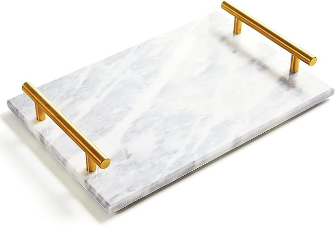 Moreast Genuine Marble Tray Bathroom Tray with Golden Handle, Natural Stone Decorative Tray with ... | Amazon (US)