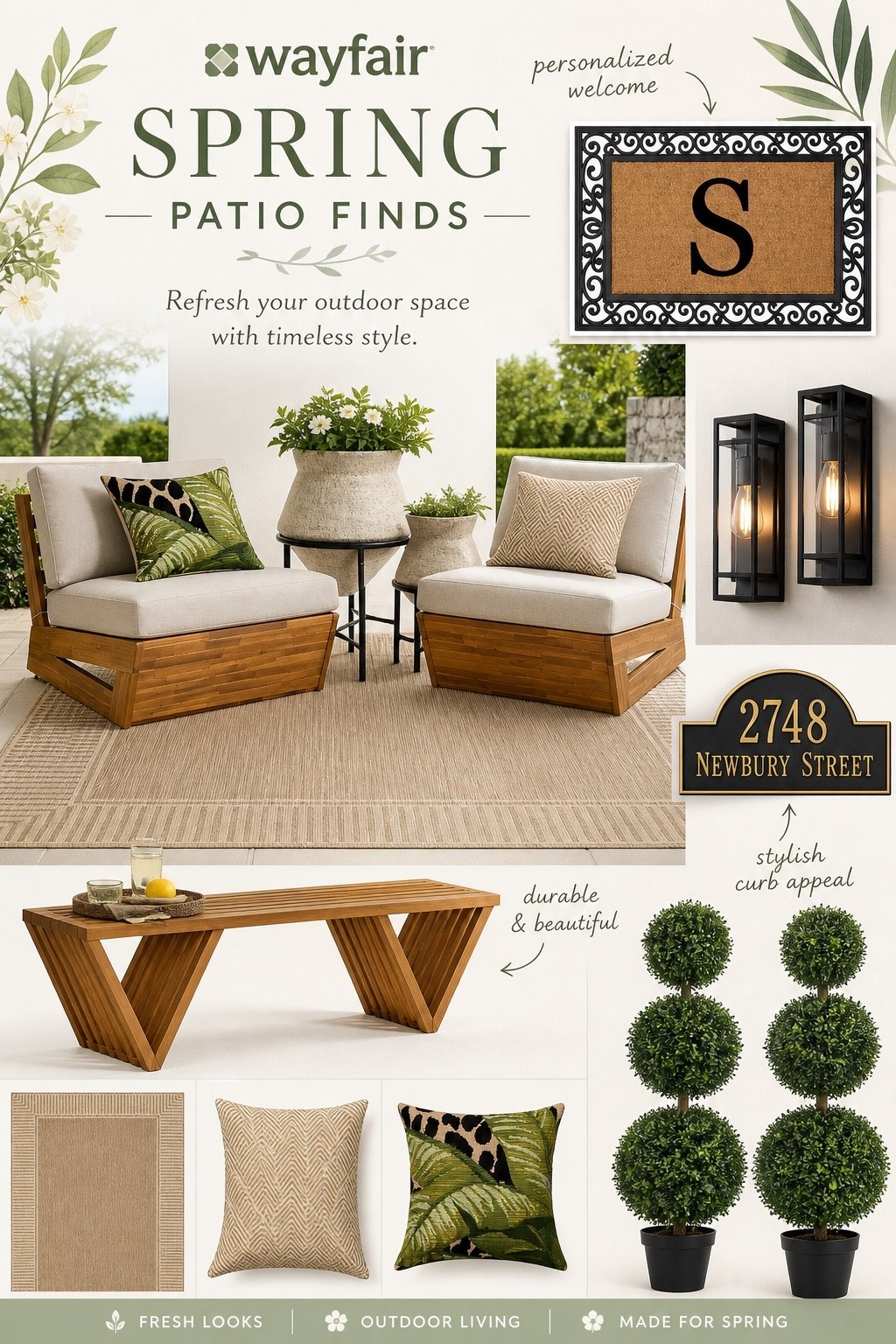spring patio finds that instantly elevate your outdoor space 🌿✨

neutral, coastal, and so easy to style… these pieces give that luxury outdoor look without the luxury price 😮‍💨

from the woven rug + wood lounge chairs to the perfect curb appeal details (hello sconces + topiaries 🤌) everything just works together

save this for your spring patio refresh ☀️

#LTKmorningroutine #LTKHome #LTKSeasonal