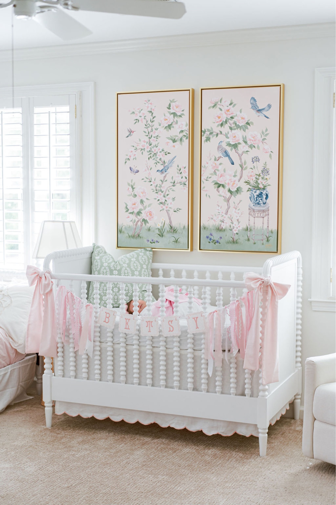 Pink chinoiserie girl nursery 🎀

Grandmillennial style home decor baby nursery paintings art prints crib bows Jenny Lind white crib scalloped crib skirt glider rocker preppy traditional classic home

#LTKhome #LTKstyletip #LTKbaby