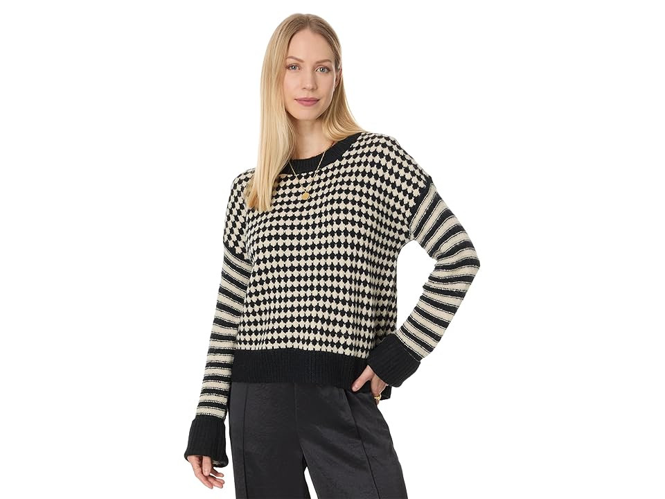 Madewell Pennant Mixed Pattern Pullover Women's Sweater Black Ecru Combo : XS (Women's 00-0), Acrylic/Denim/Polyamide | Zappos